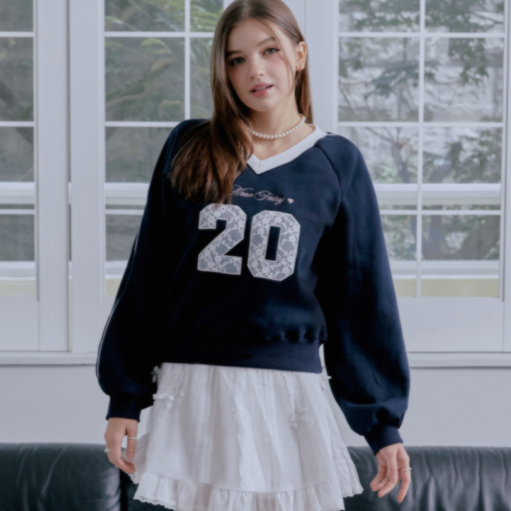 MF LACE NUMBER PIPING SWEATSHIRT-NAVY
